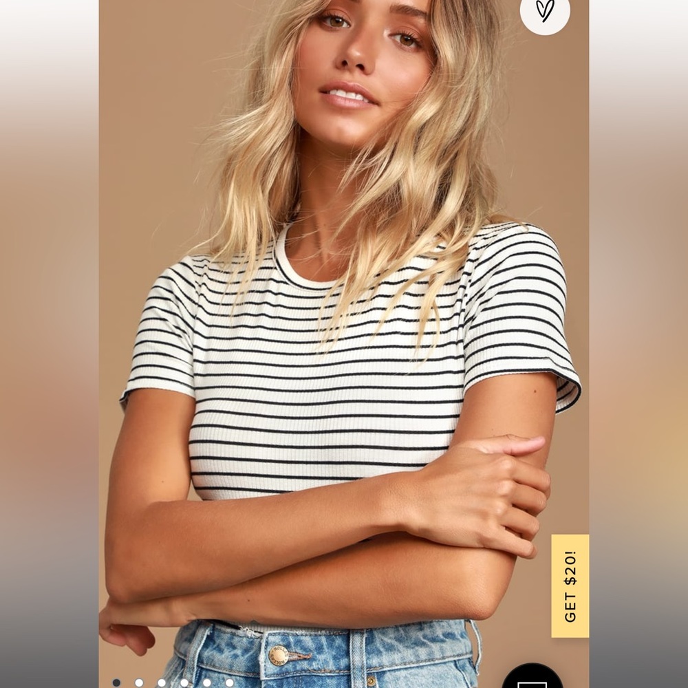 Lulus black and white striped ribbed bodysuit size medium